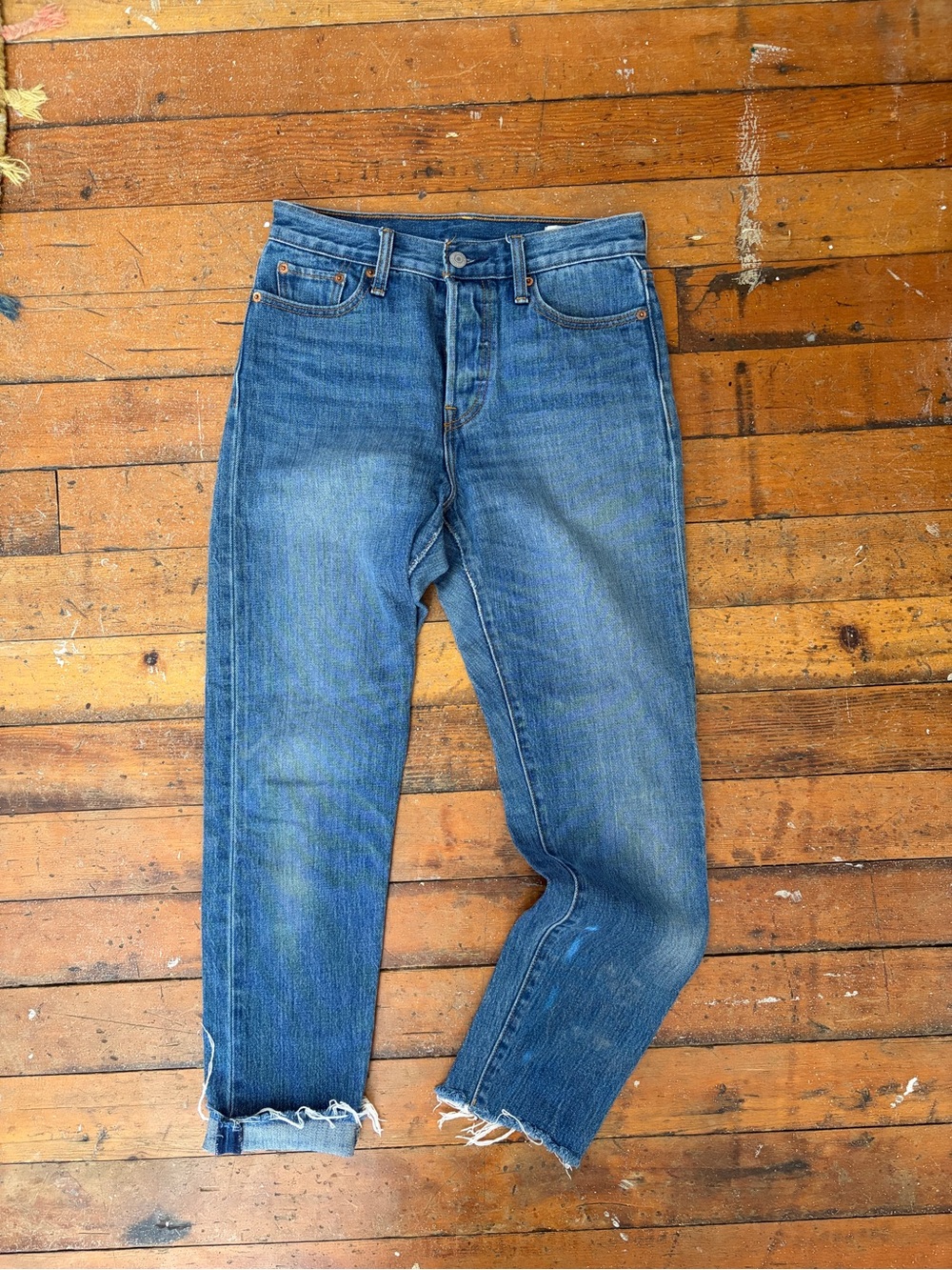 Levi’s white oak cone denim jeans straight leg button fly size 28”